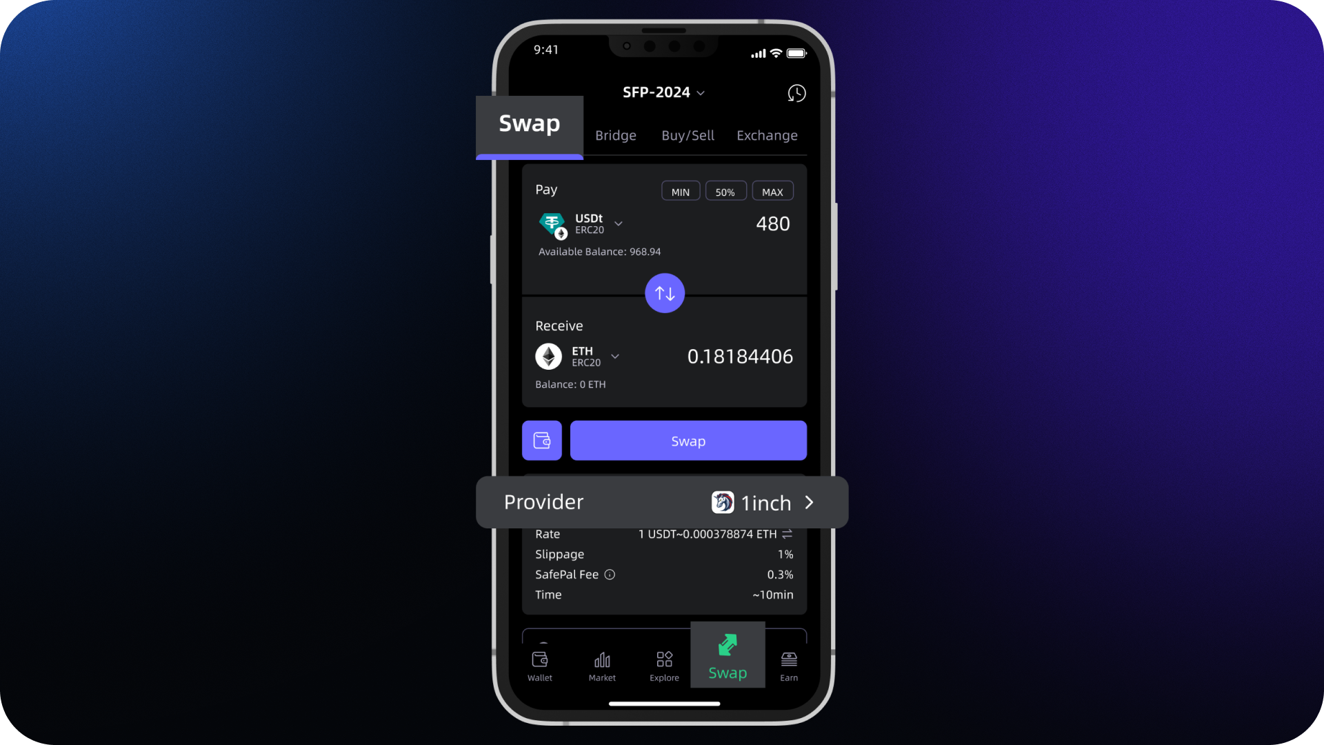 The 1inch Swap API in SafePal